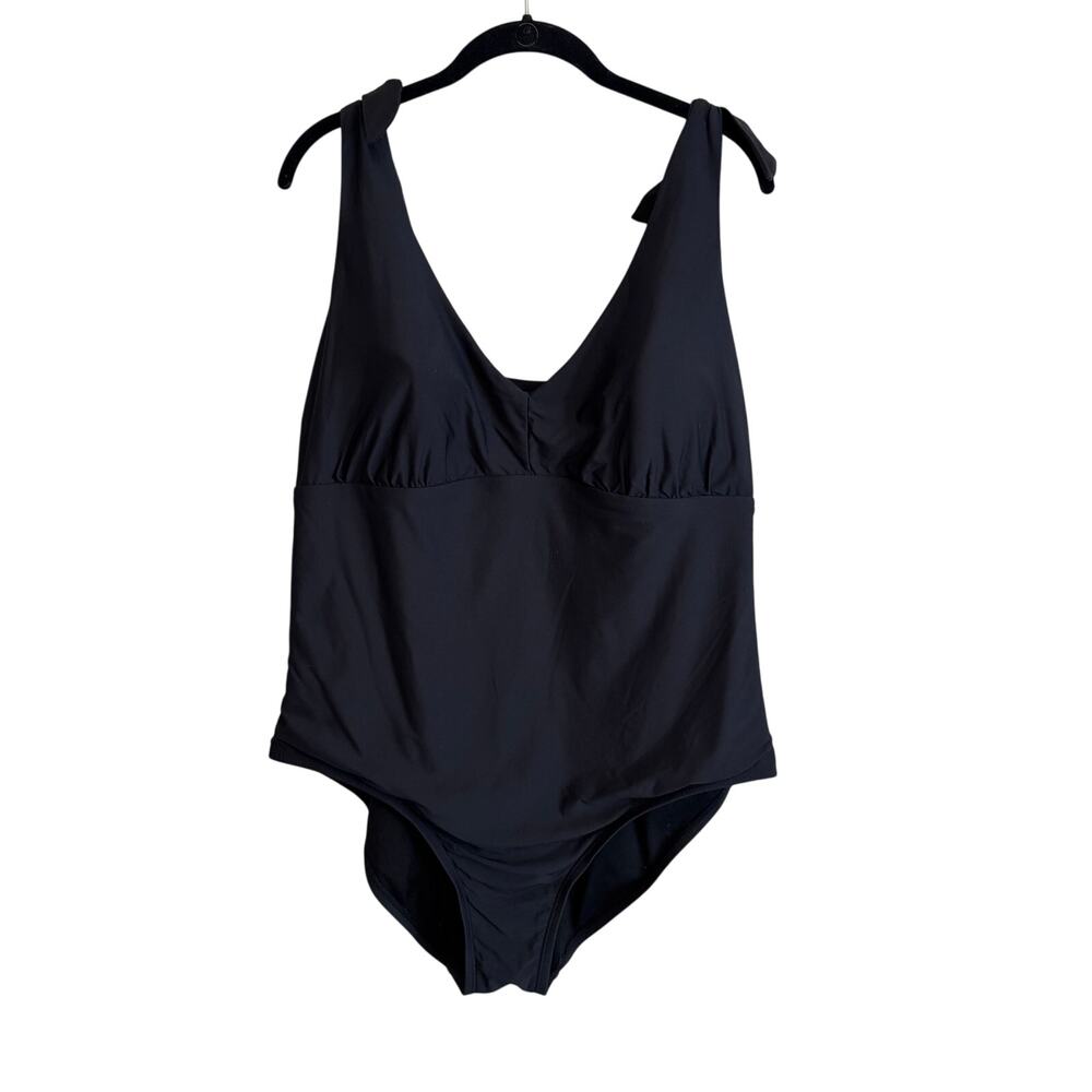Social Angel Womens Black Stretch Tie Adjustable Strap One-Piece Swimsuit 2X‎